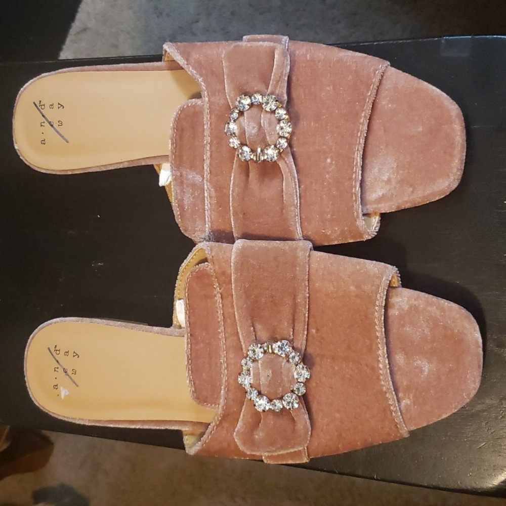 Velour Jeweled Open Toe Slides